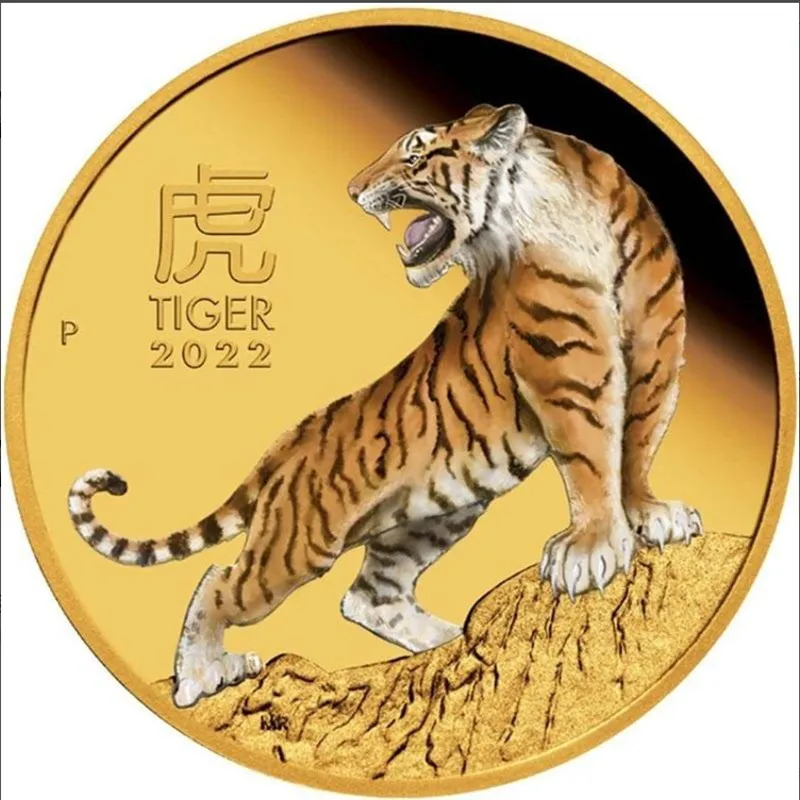 France Twelve Zodiac Chinese Collection Style Year of The Gold Tiger Color 1 Oz Painted Commemorative Coins Metal Crafts