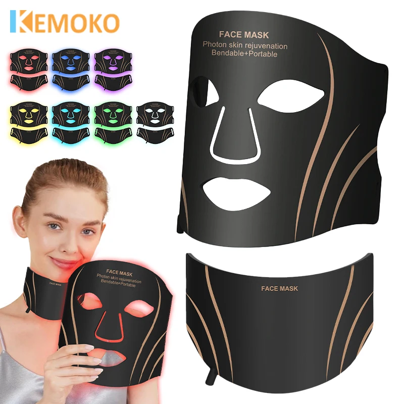 Masque LED en Silicone pour le visage et le cou, 7 couleurs, photon à lumière rouge, thérapie à la lumière, masque souple et Flexible, rajeunissement de la peau, soins Anti-acné