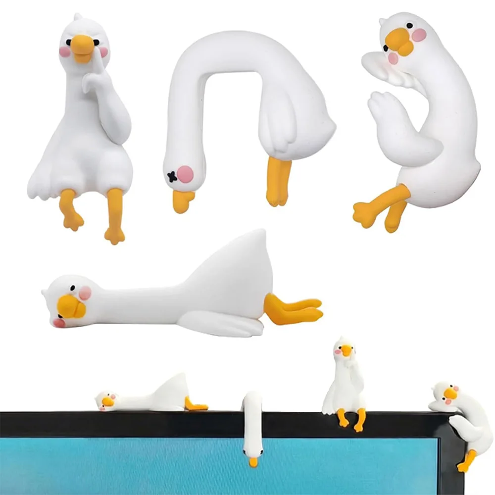 4PCS Funny Resin Desk Goose Decor , Mini Cute Goose Figurines for Computer Monitor, Car Dashboard and Rearview Mirror