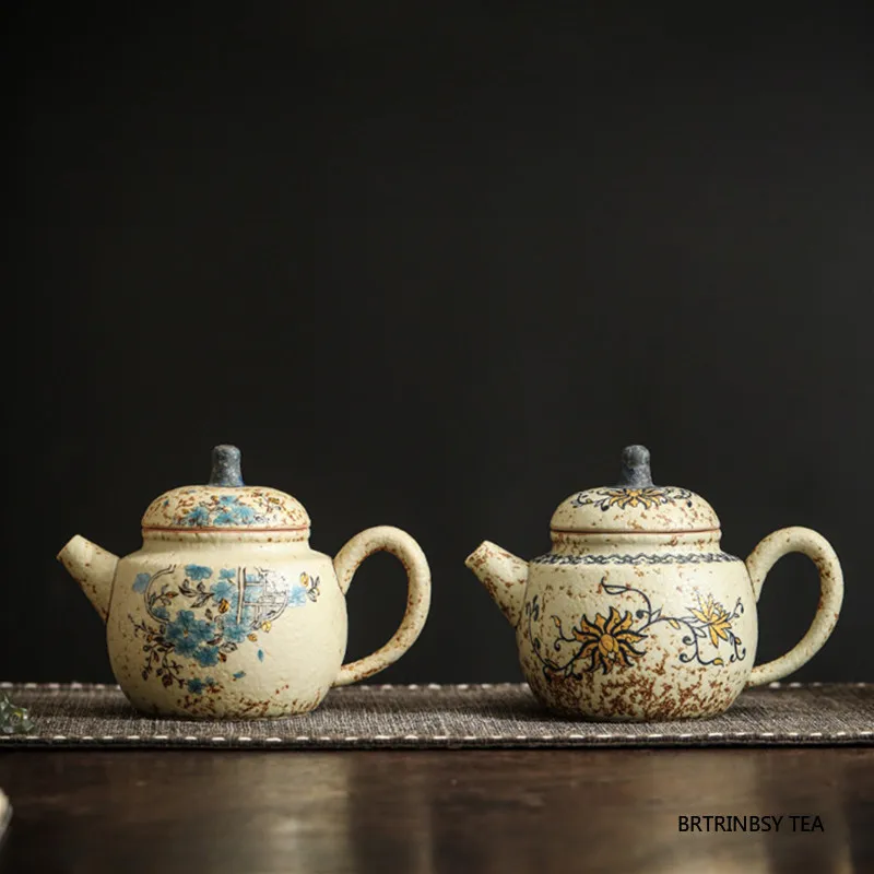 

Retro Handmade Flower Pattern Ceramic Teapots Household Ball Hole Filter Tea Pot Beauty Tea Infuser Kettle Chinese Tea Set 220ml