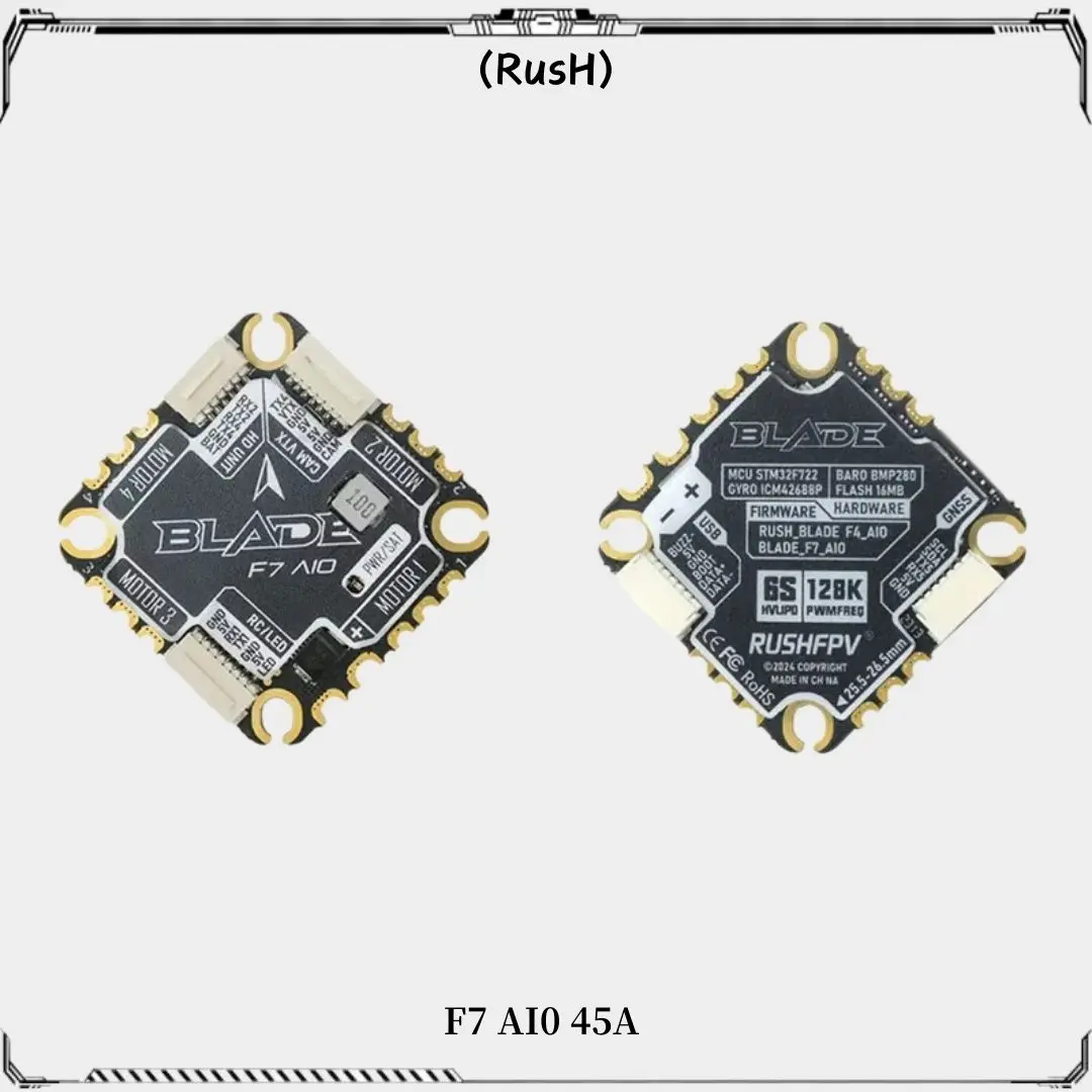 Controlador de vôo RUSHFPV BLADE F7 45A AIO F722 integrado BLHELI_32 45A 4 em 1 ESC 3-6S LiPo para FPV Freestyle Drone