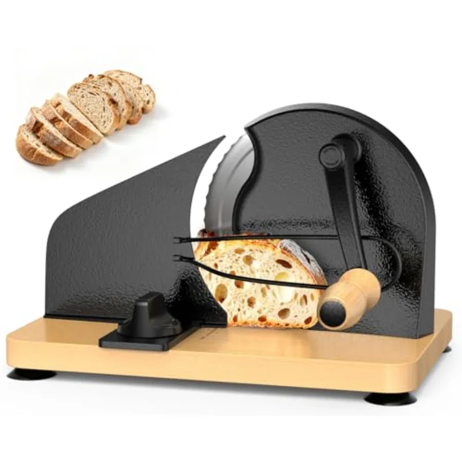 

Усовершенствованная ручная хлеборезка для домашнего хлеба на закваске с регулируемой толщиной нарезки, равномерным разрезанием, металлическим направляющим элементом и ручным приводом со шкалой