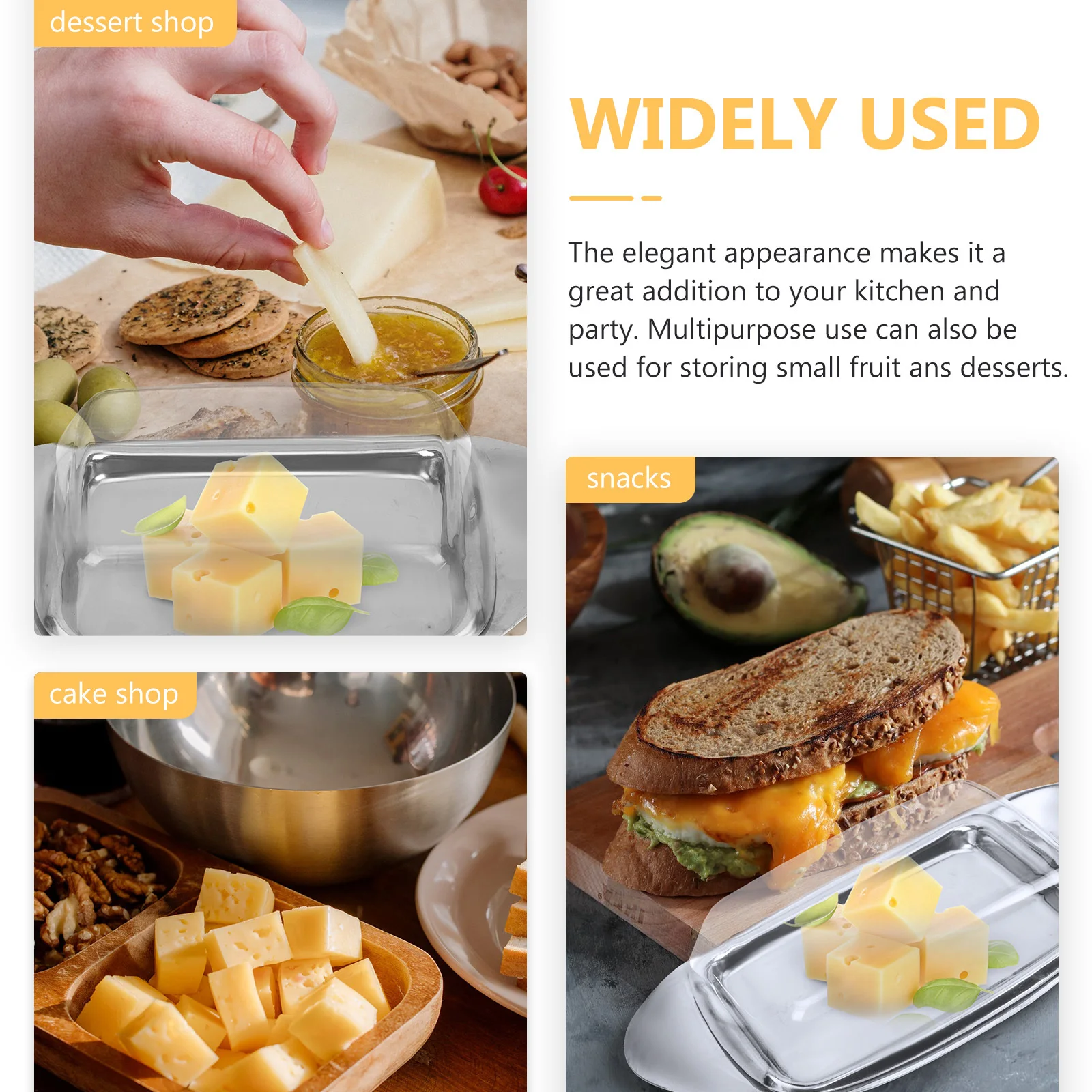 

1Set Butter Plate Multi-Functional Stainless Steel Serving Tray with Lid Dessert Display Cheese Container Kitchen Supplies