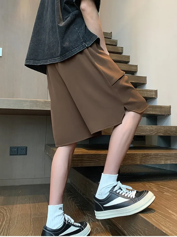 

Мужские летние шорты из ледяного шелка: тонкие, модные, повседневные, быстросохнущие, дышащие, свободные, прямого кроя, спортивные, средней длины (до колена)