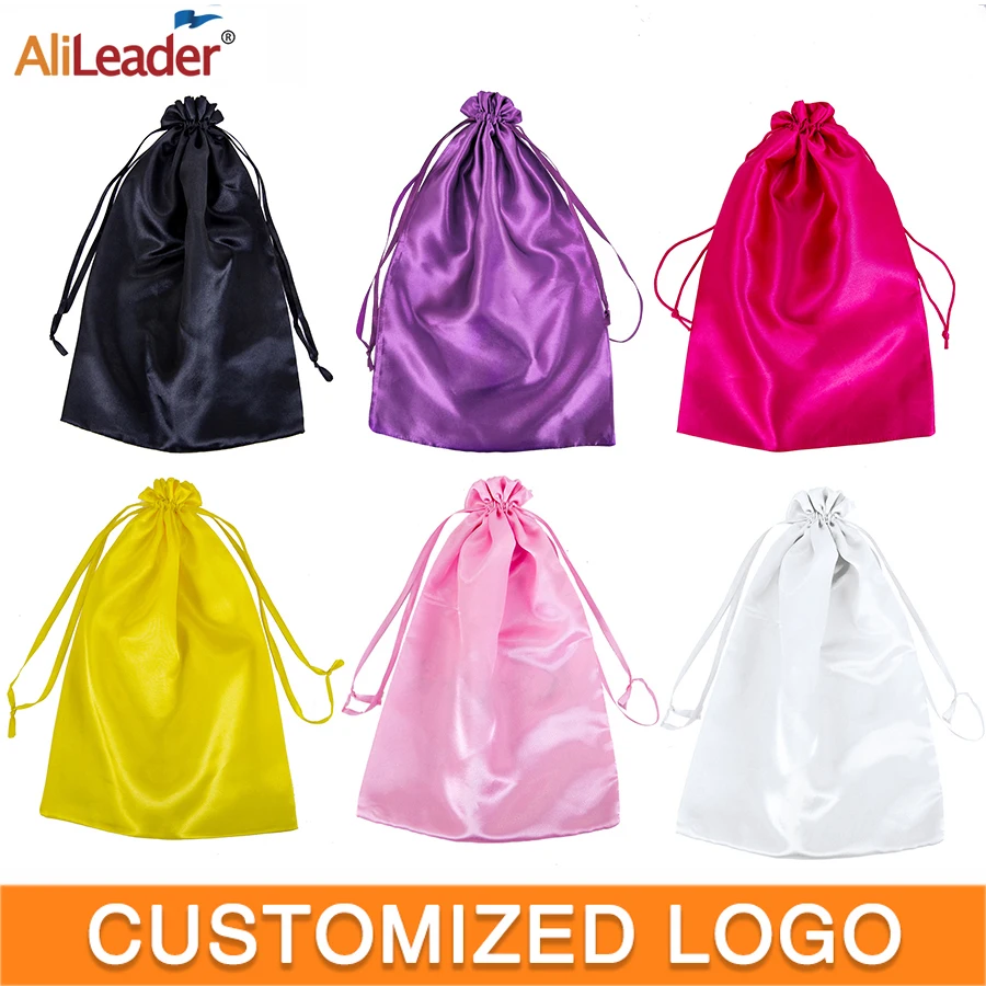 1 قطعة حقيبة شعر مستعار الساتان 25X35 سنتيمتر وصلات شعر الحرير أكياس التخزين مع الرباط الملونة المحمولة الشعر حزم الباروكات أكياس التعبئة والتغليف