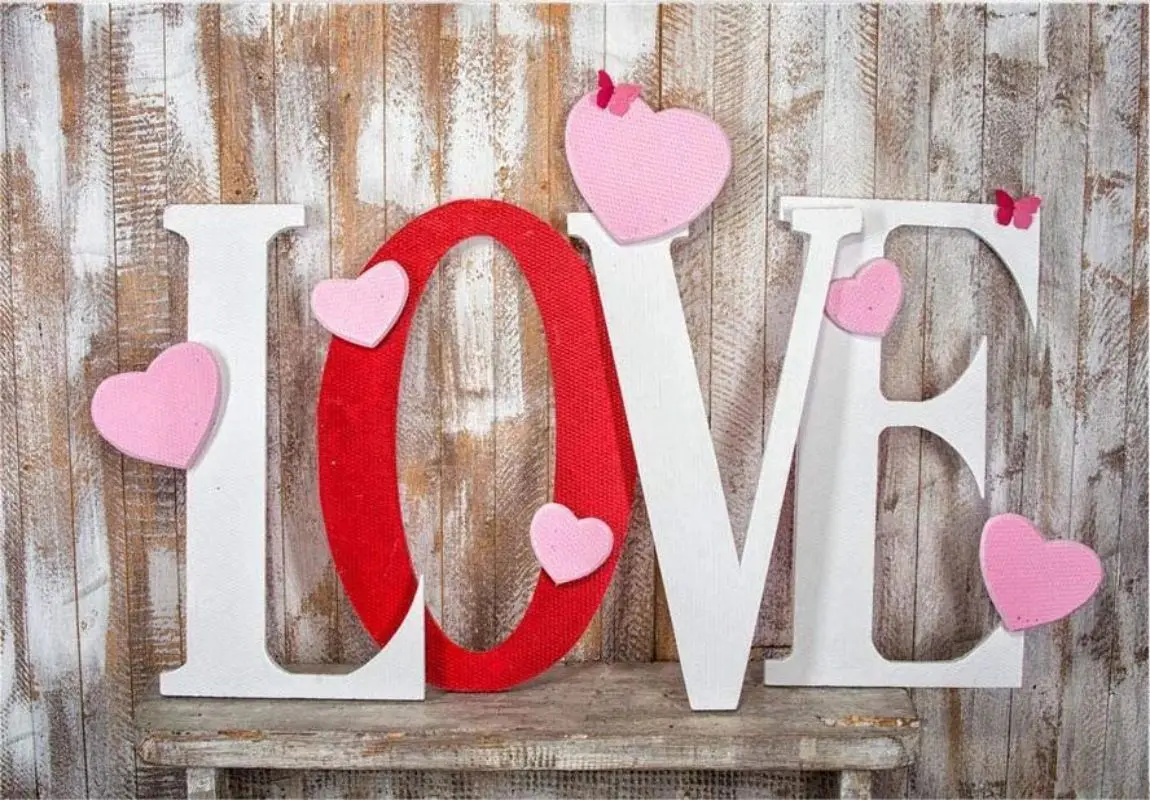 Valentine's Day Backdrops Pink Love Heart Wooden Wall Photography Background Wedding Bridal Birthday Party Banner Decoration