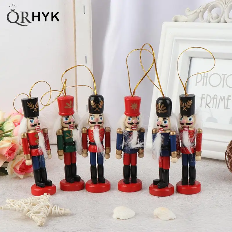 1Pcs 10cm Height Wooden Nutcracker Soldier Toy Keychain Merry Christmas Pendants Keyring New Year Kids Gifts Bag Accessories