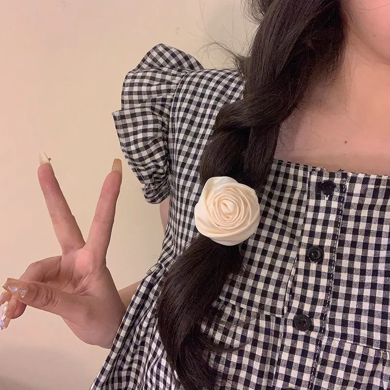 

French Satin Rose Hairband Trendy Fashion Hair Accessory for Women Retro-Chic Hair Tie with Sophisticated Appeal