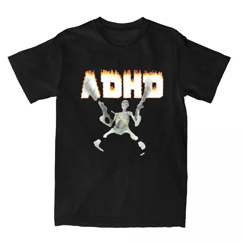 Y2K ADHD skeleton meme T shirt humor joke saying hip hop t shirts short-sleeved Y2K tshirt summer cotton oversized clothes