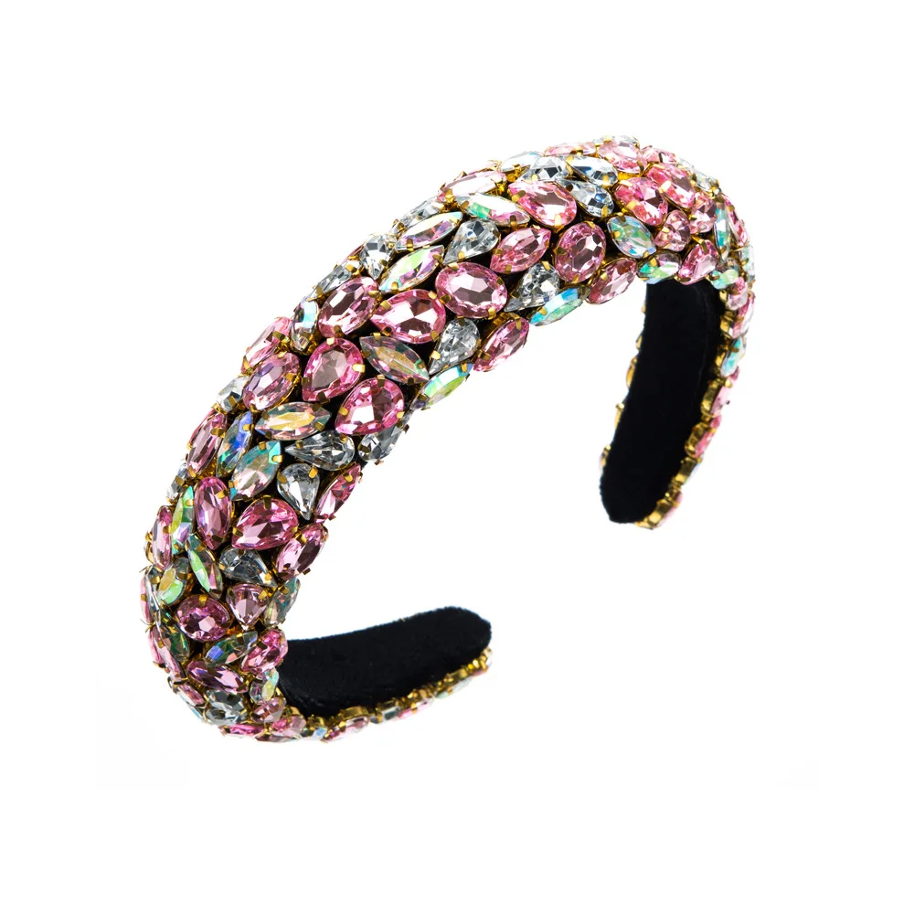

Luxury Rhinestone Headband For Women Fashion Retro Wide Edge Sponge Hairband Hair Accessories Party Women Hair Hoop Headwear