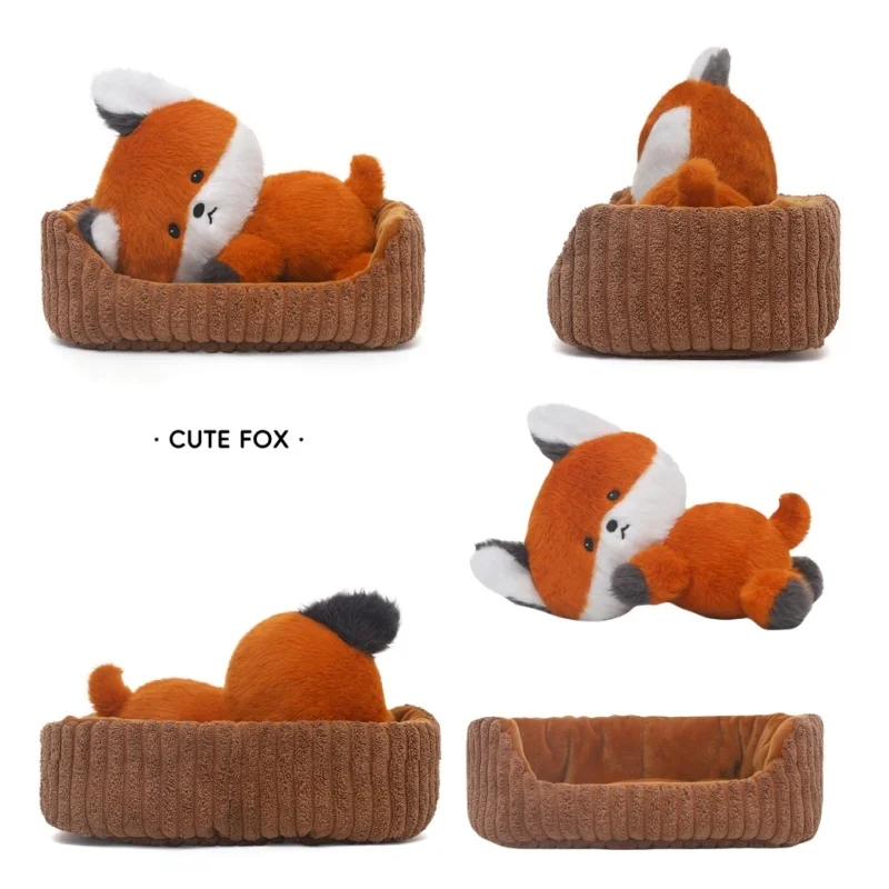 High Quality Lying Capybara Black Cat Fox in Nest Super Cute Cartoon Stuffed Animals Cuddly Plushie for Kids Birthday Gift