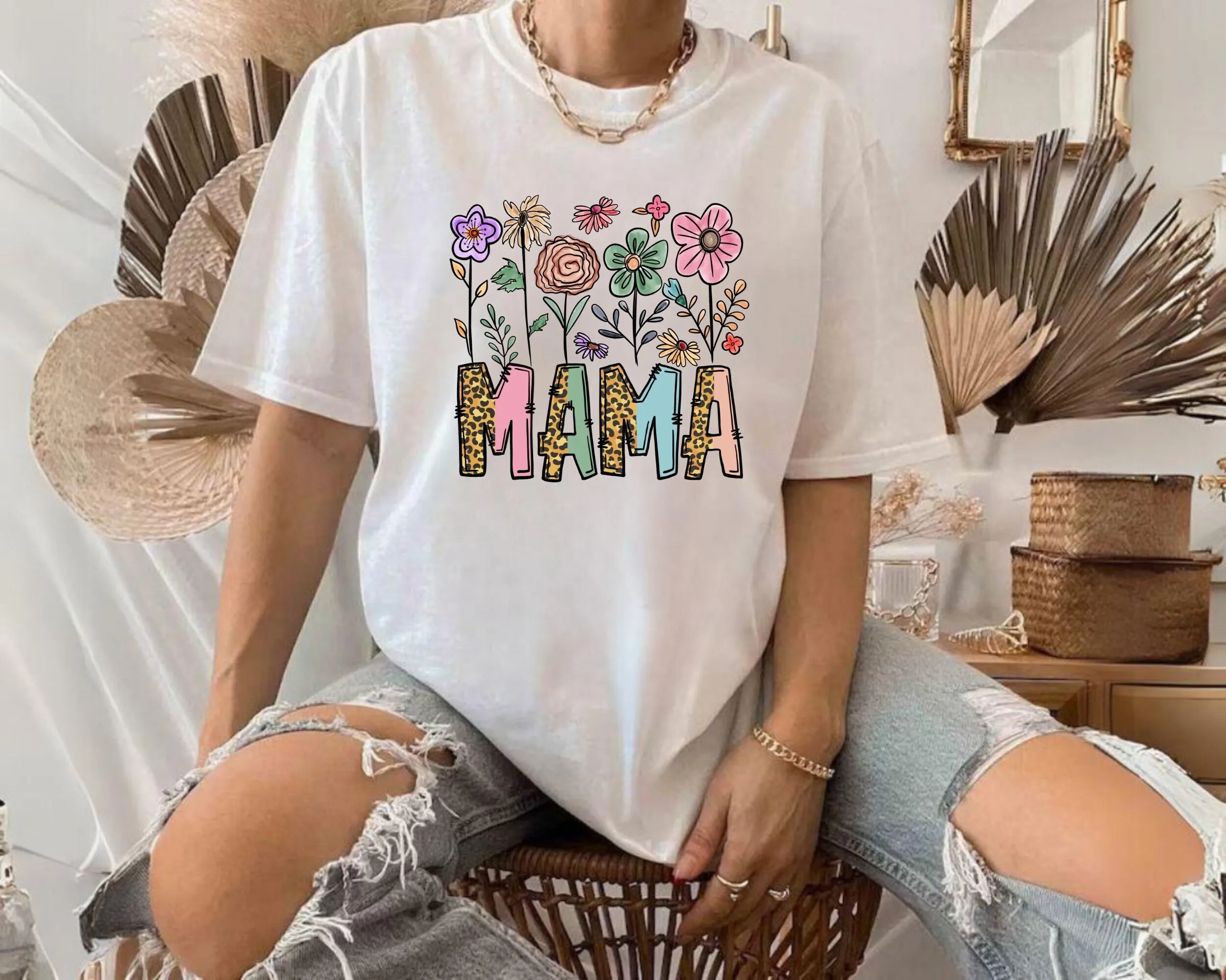 Mama T Shirt Wildflowers MOM Retro Mother's Day Flower for Women Floral New