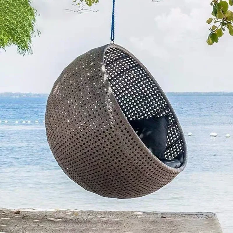 Hanging basket rattan chair swing leisure Maikol circular rattan lounge bed outdoor hanging chair