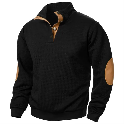Imagen 2 del producto Nueva sudadera informal para hombre, jersey informal de manga larga con cuello levantado y botones, ropa de calle de otoño para exteriores para hombre