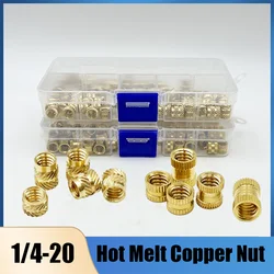 Hot Melt Nut 1/4-20 Inch Size 60PCS/Set Brass Threaded Heat Insert Nut Knurled Hot Melt Embedded Nut Copper Nut for 3D Printing