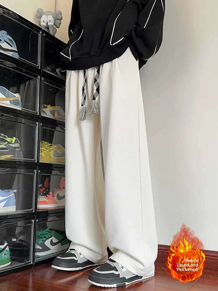 

Мужские повседневные спортивные брюки из японской ткани с начесом, прямые, свободного кроя, модные, для подростков, осень-зима