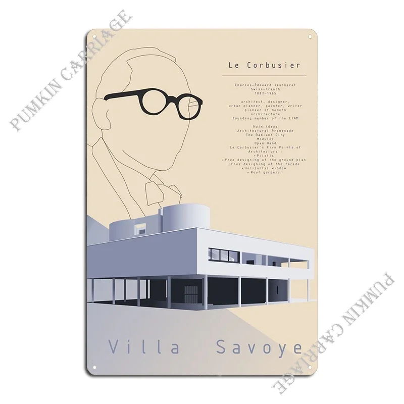 Le Corbusier and Villa Savoye Metal Living Room Create Club Wall Mural Tin Sign Poster