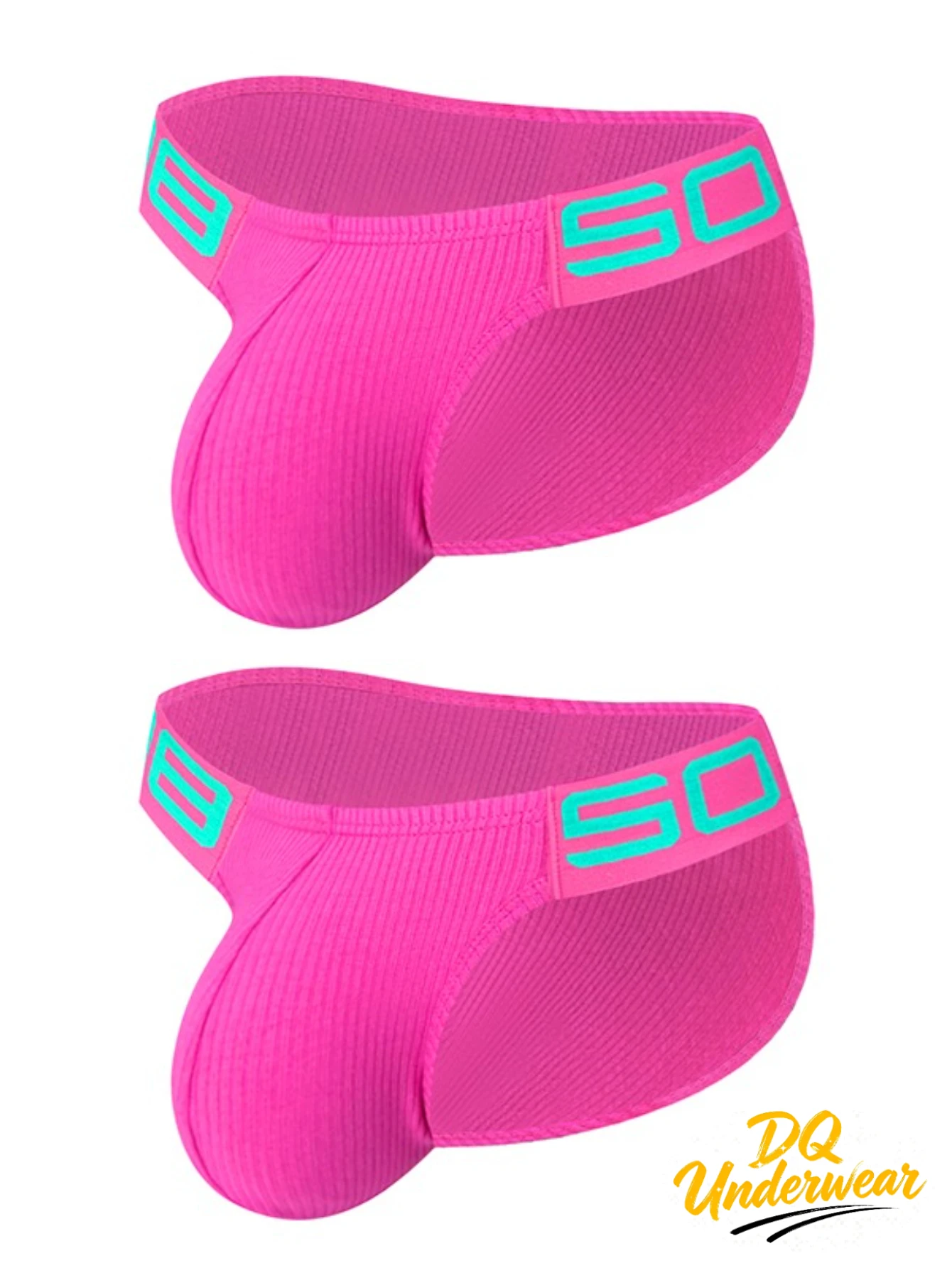 2PCS Ribbed Texture Male Triangle Underwear Letter Elastic Waist U Convex Pouch Briefs BS813