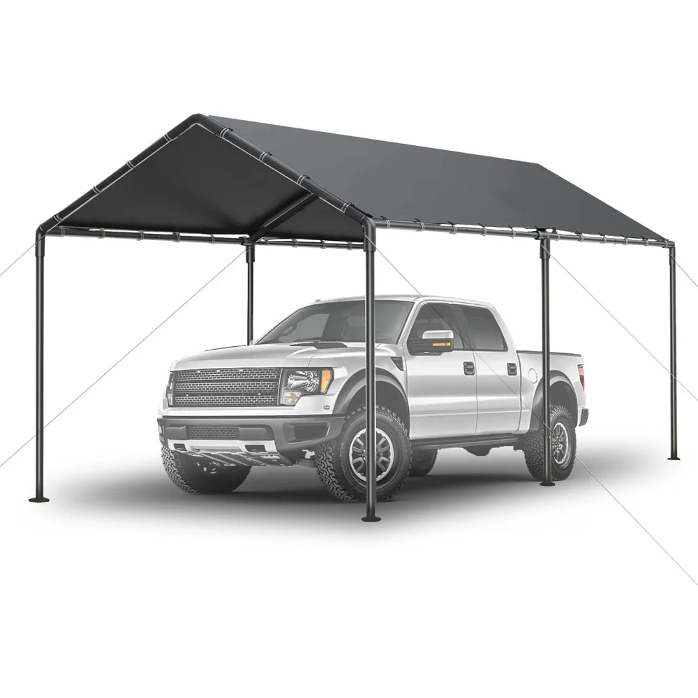 

Outdoor Carport 10x20ft Heavy Duty Car Tent, Portable Garage Canopy Storage Shed, All-Season Tarp Tent for Car, Party (GY)