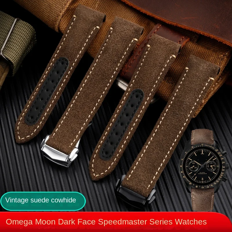 21mm For Omega Seamaster Dark Side of the Moon 311 Bracelet 311.92.44 Vintage Suede Leather Watch Band for Men's watch strap