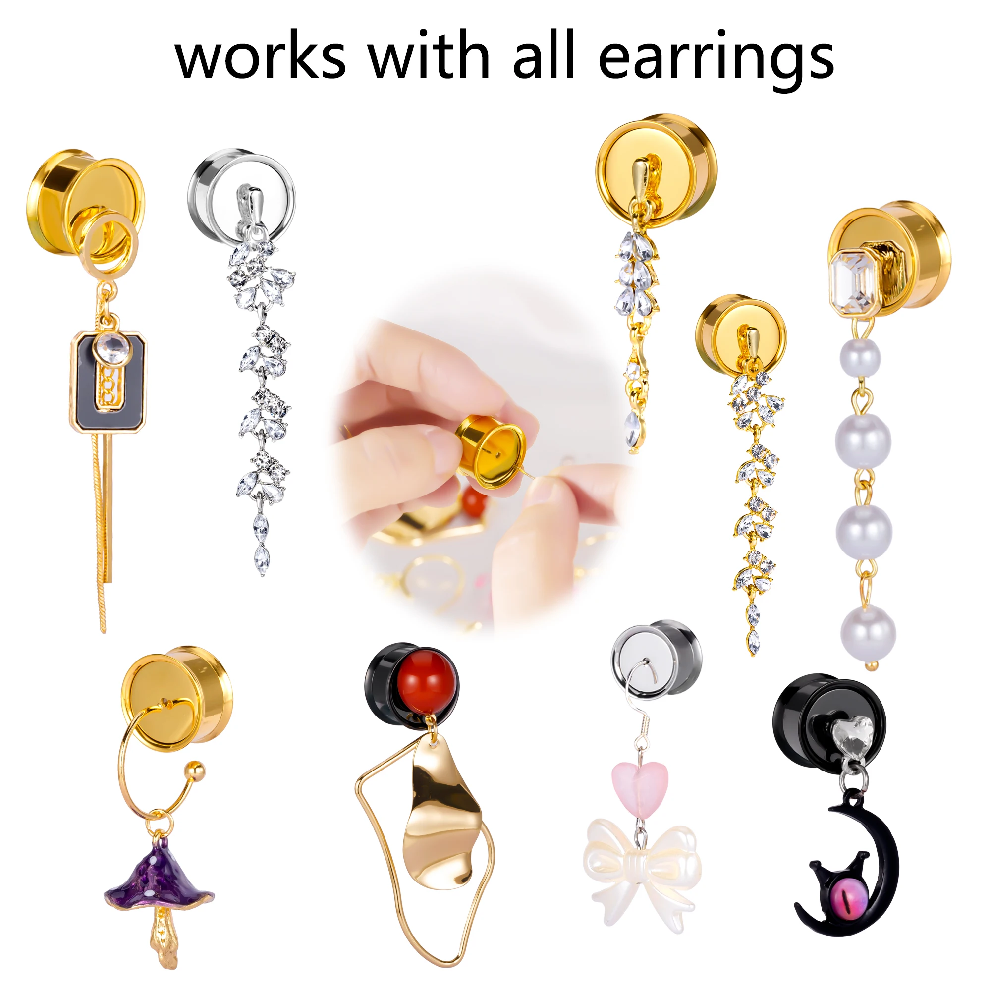 Vankula 2pcs New DIY Ear Gauges Stainless Steel Ear Tunnels Plugs Piercing Jewelry Ear Expander Stretchers Dangle Gauges Earring
