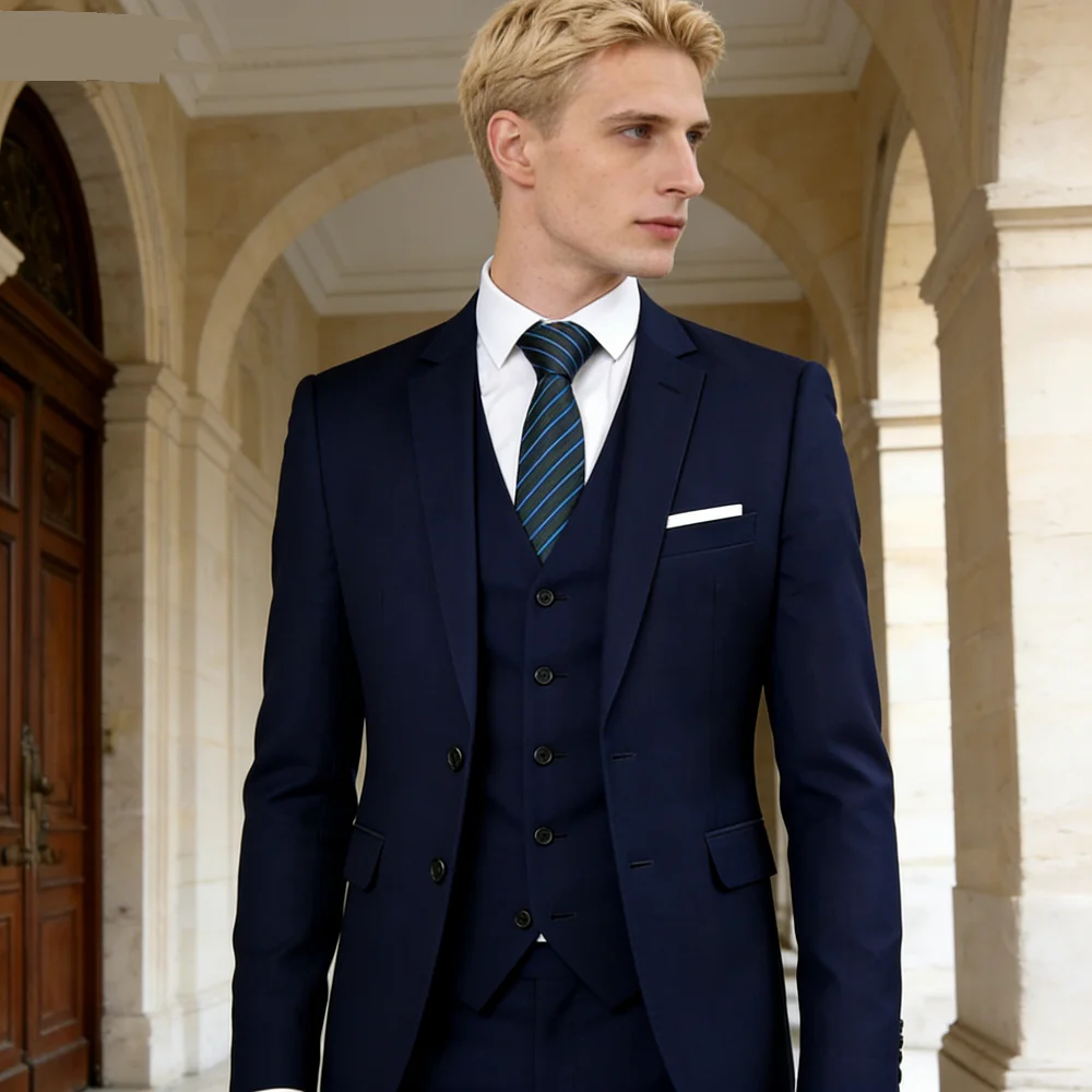 

Men's Big & Tall Slim Fit Business Casual Suit for Weddings Genuine Blazer Waistcoat And Pants Dress Trousers US Size