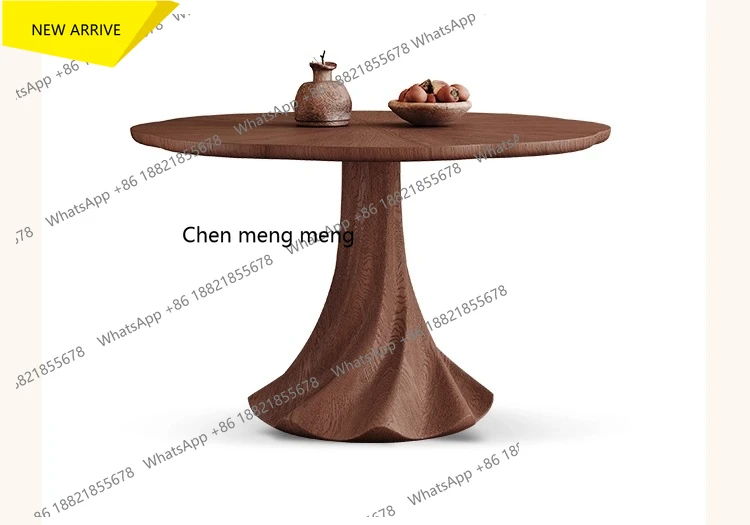 

M138 Vintage Style Solid Wood Dining Table Round Small Apartment Designer Walnut Color Full Drag Solid Wood Home Round Table