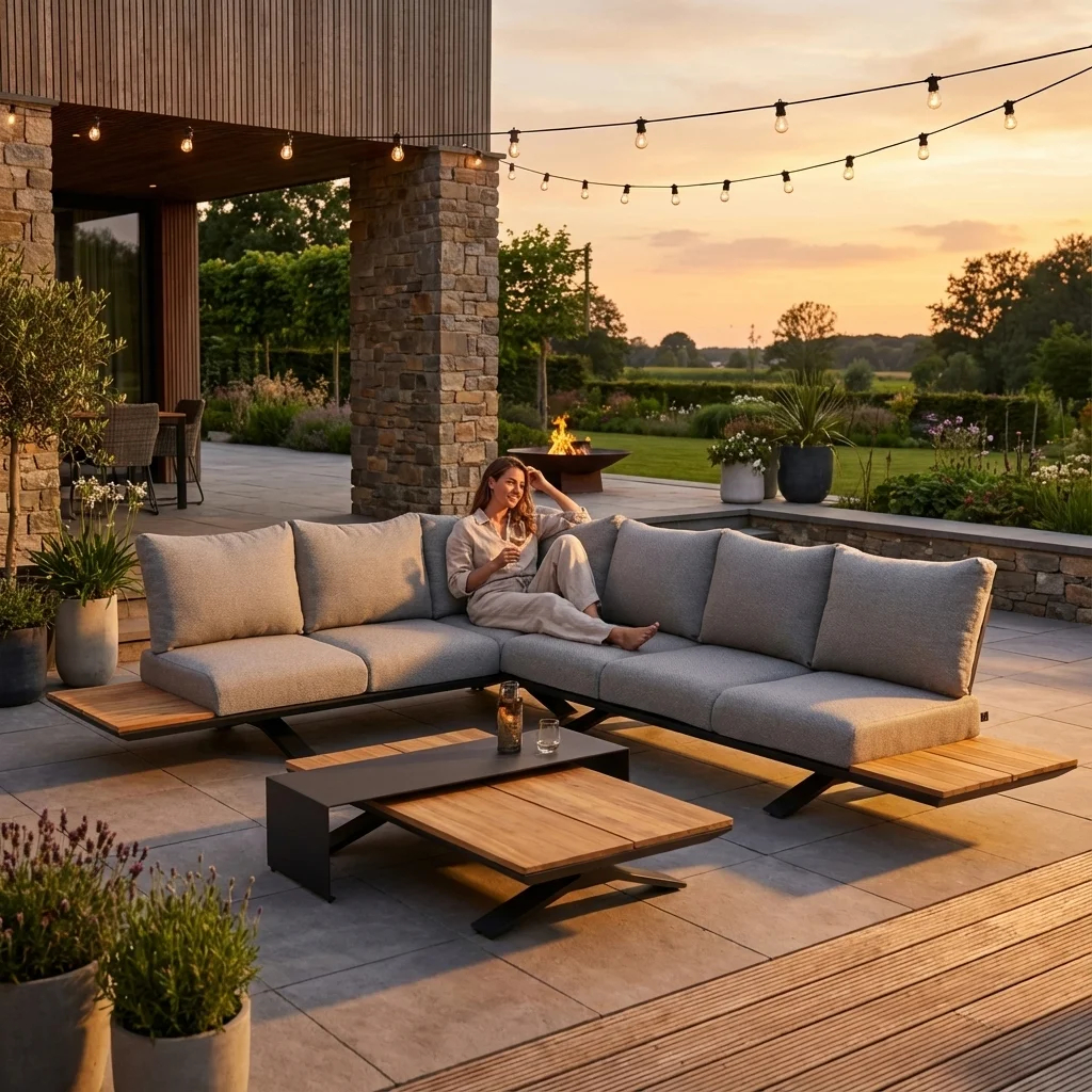 Modern L-shaped aluminum eco-friendly terrace sofa set waterproof outdoor garden