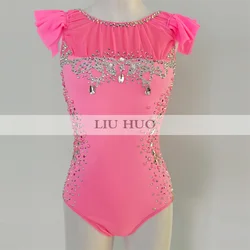 LIUHUO Rhythmic Gymnastics Leotard Aerobics Women Girl Costume Performance Competition Dance Dress Professional Sleeveless Pink