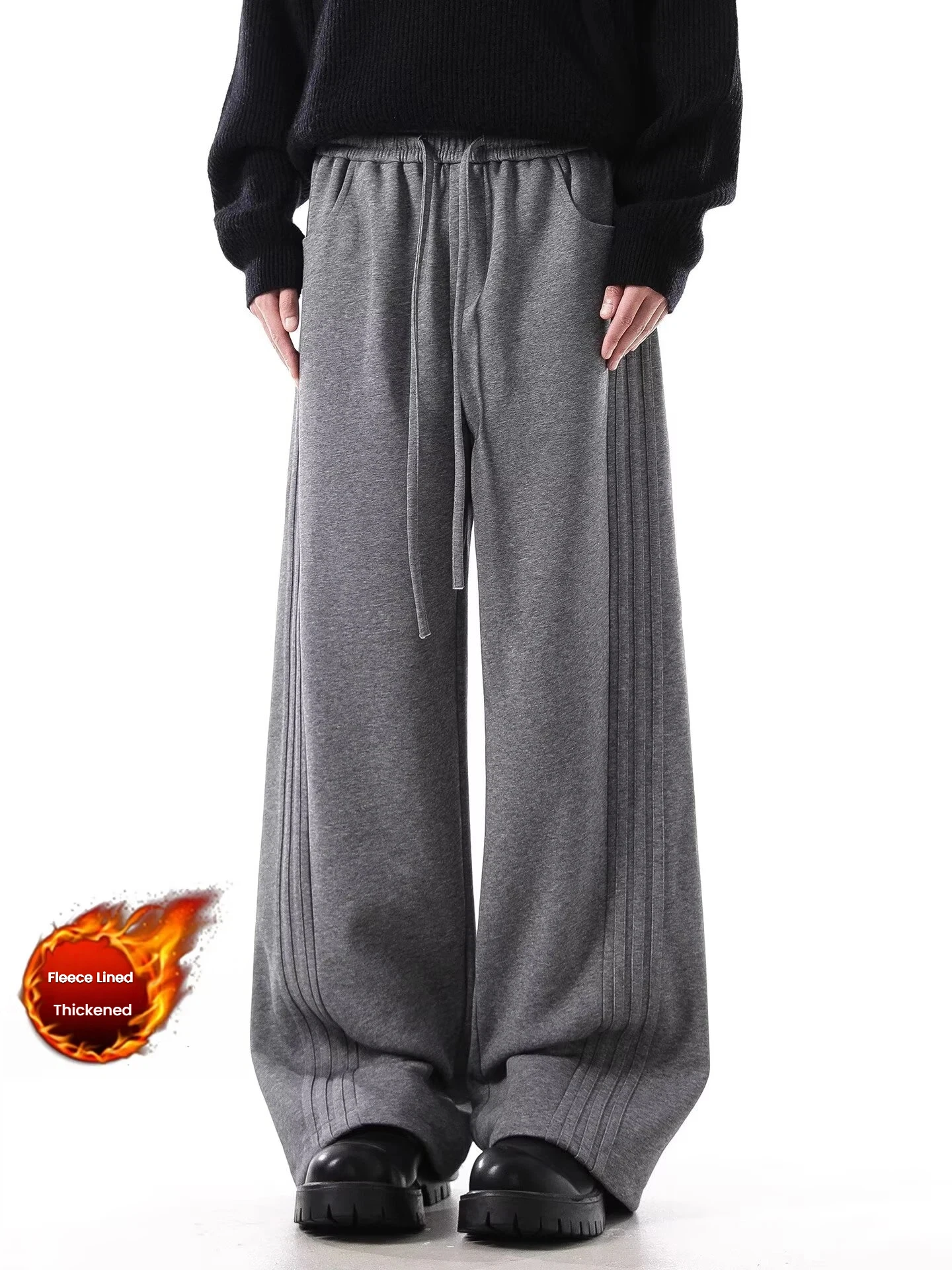 بنطال رياضي كاجوال بطيات من الجانب الأمريكي للرجال، بنطال رياضي مستقيم مخملي بسيط بلون سادة من العلامة التجارية العصرية #6