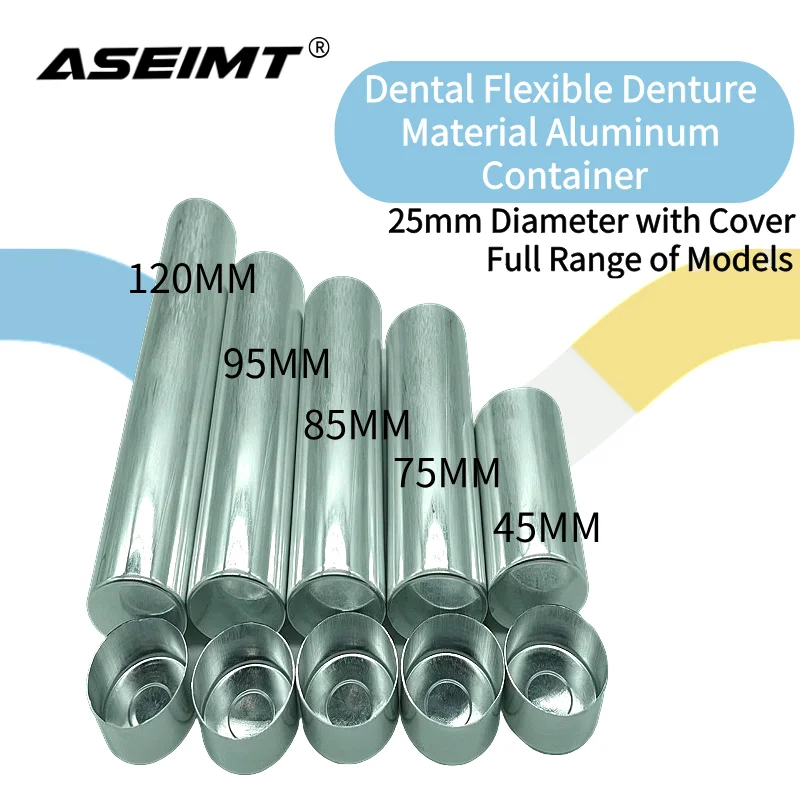 

50 PCS Dental Lab Aluminum Empty Cartridges With Cover For Flexible Acrylic Denture 25.5mm Diameter