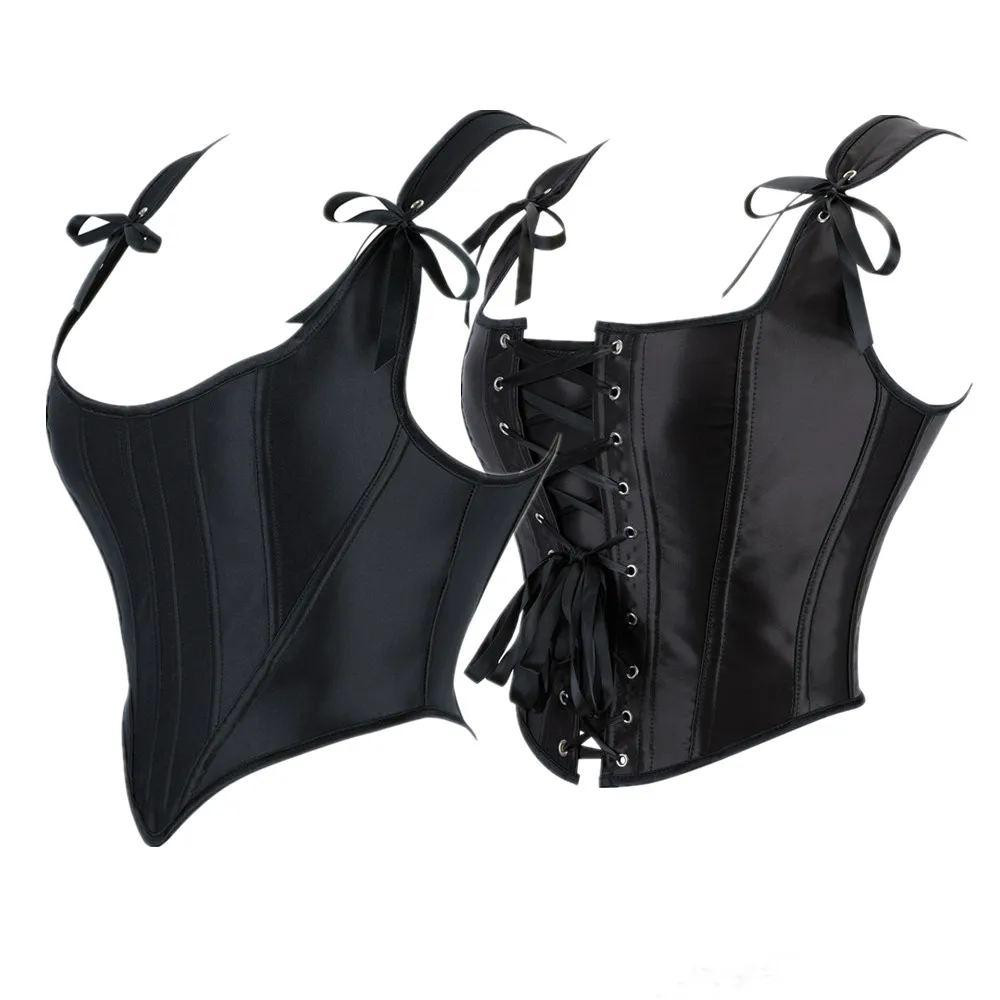 

Черный атласный сексуальный корсет с завышенной талией, укороченные топы, винтажные утягивающие бюстье на шнуровке, жилет, нижнее белье, бретели, корсет, майки