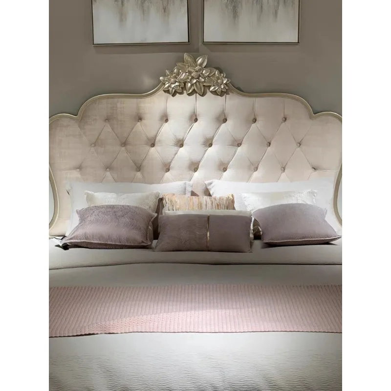 French rococo light luxury court style wood carving flower bed villa romantic princess bed master bedroom fabric double wedding