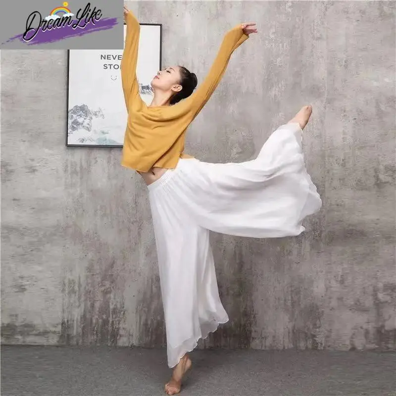 

Женские широкие шифоновые брюки Ele Bla White для танцев, йоги, пляжа и чайной церемонии, многофункциональные, свободного кроя