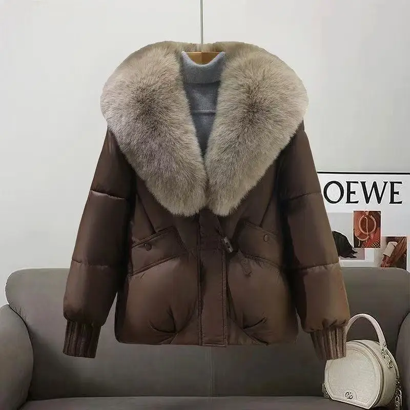 2026 Winter Down Cotton Short Padded Jacket Women Parkas Fur Collar Thick Cotton Coats Clothes Black Casual Outerwear Female New