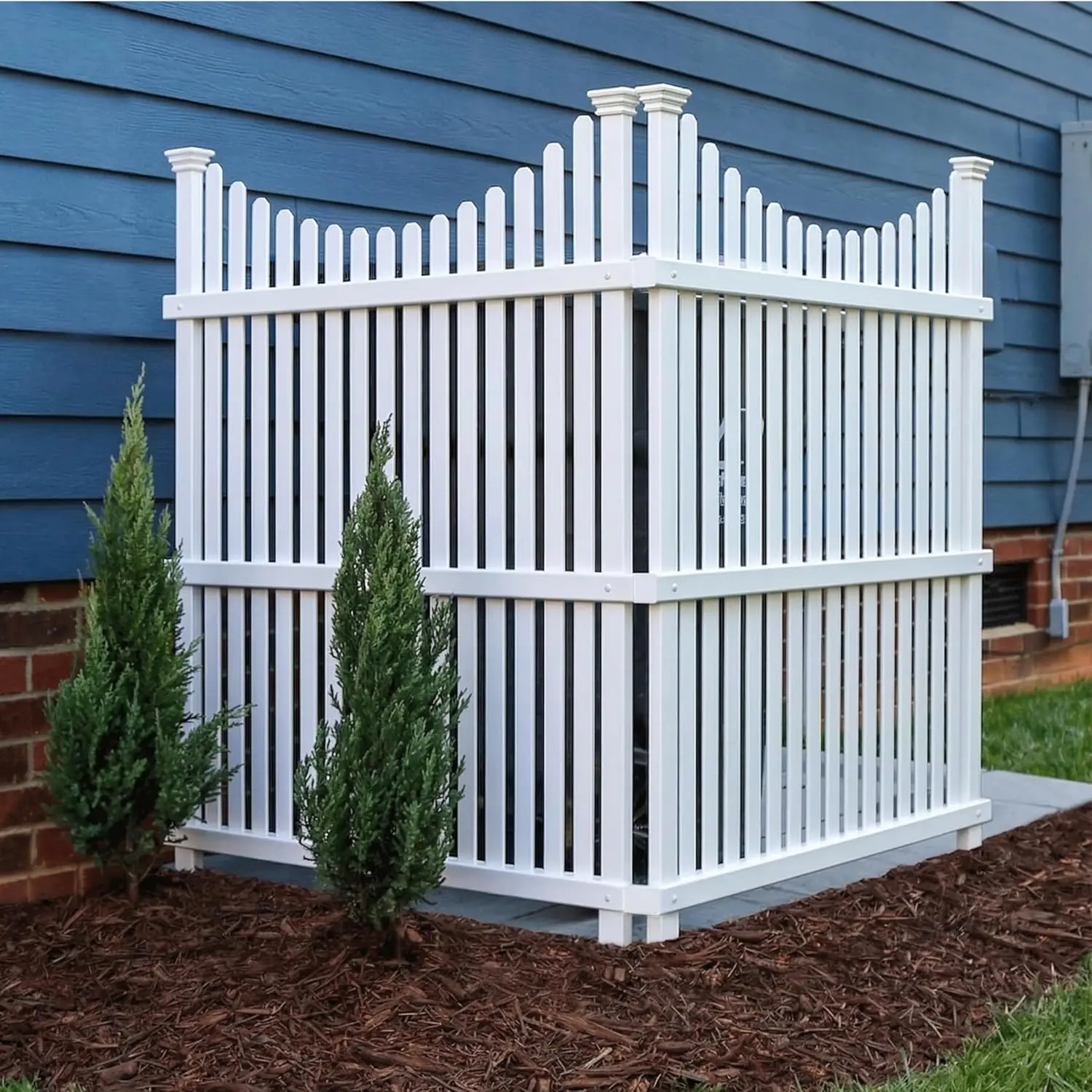 Privacy Screen Panels 2 Pack, White Vinyl DIY Outdoor No Dig Fence Kit, Air Conditioner Trash Can Hideaway Screen Enclosure, Decorative Yard Garden Patio Fence Panel Set, White