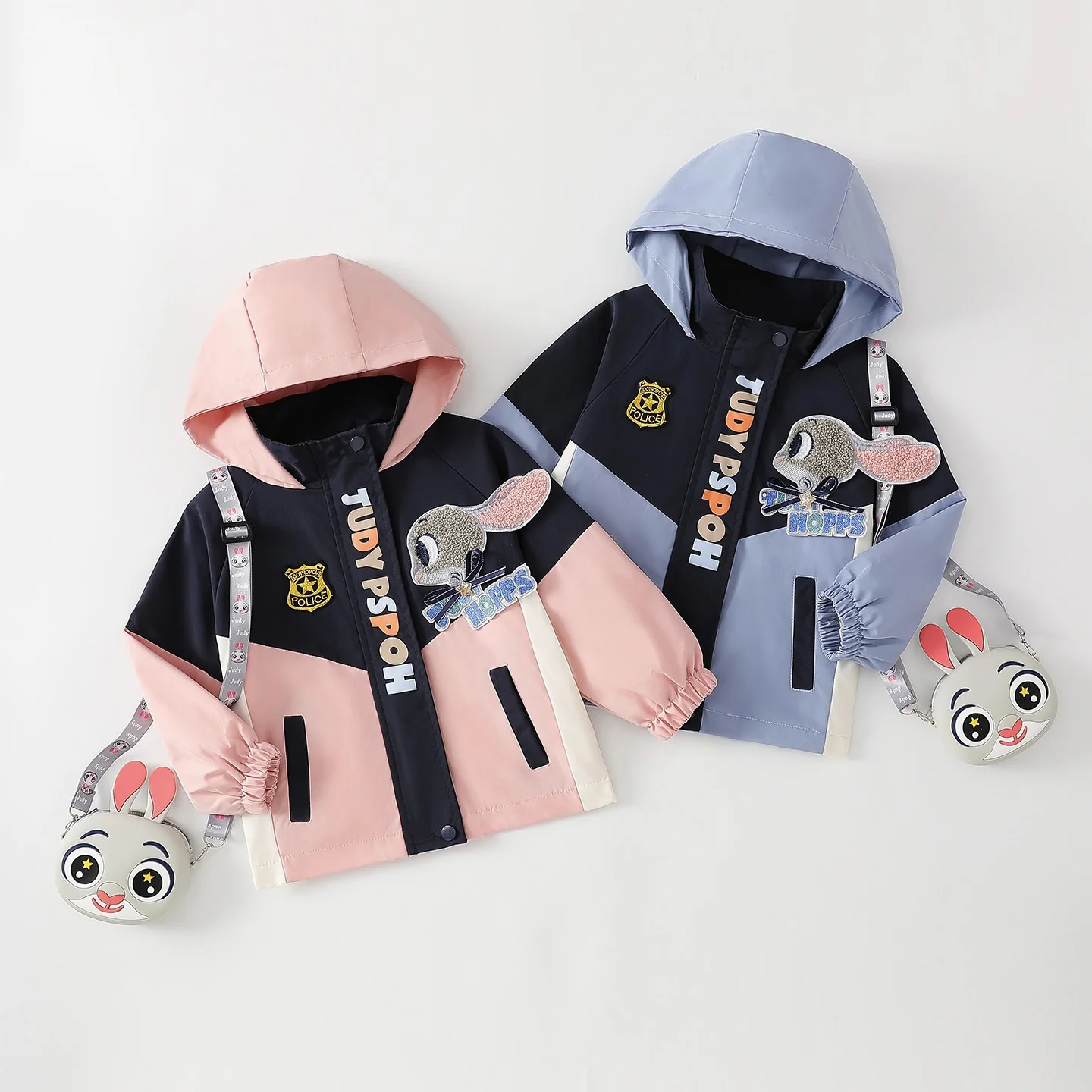

Куртка для девочек, весенне-осенняя одежда, новая куртка полицейского с кроликом Джуди, пальто штурмовика, детская синяя верхняя одежда, ветровка