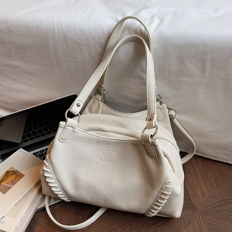 

Корейская брендовая женская сумка большой вместимости с несколькими отделениями, кожаная мотоциклетная сумка, минималистичный дизайн, сумка для подмышек