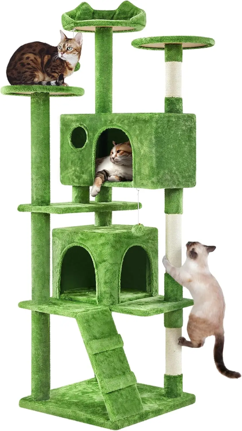 

70-Inch Multi-Level Cat Tree with Condo, Scratching Posts & Dangling Ball for Indoor Cats Activity Center, Green