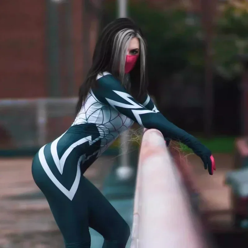 Cindy Moon Cosplay Silk Spiderman Costumes Jumpsuit Superhero Silk Zentai Suit Spider Man Bodysuit Halloween Costumes for Women