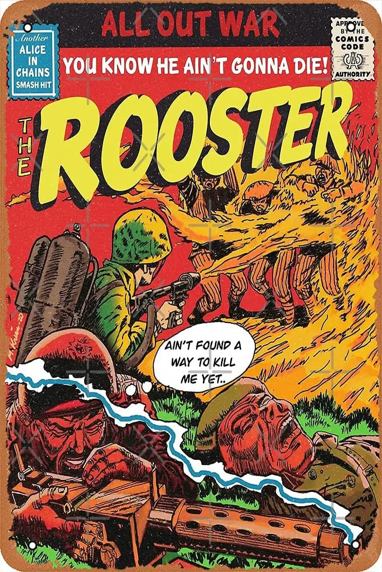 Alice in Chains - Rooster Parody Comic Book Art Poster 12 inch X 8 inch Vintage Metal Tin Sign Home Decor Garage Man Cave Wall A