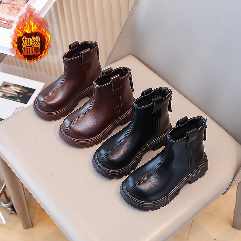 

2025 New Girls Short Boots Simple Non-slip Kids Fashion Casual Versatile Round-toe Princess Ankle Boots Drop Shipping Child Shoe