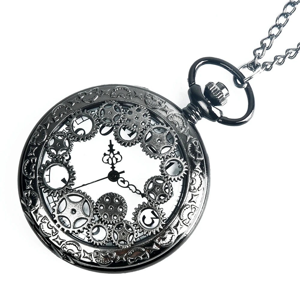 Vintage Gear Embossed Pocket Watches Personalized Necklace Chain Watches For Men Women Unisex