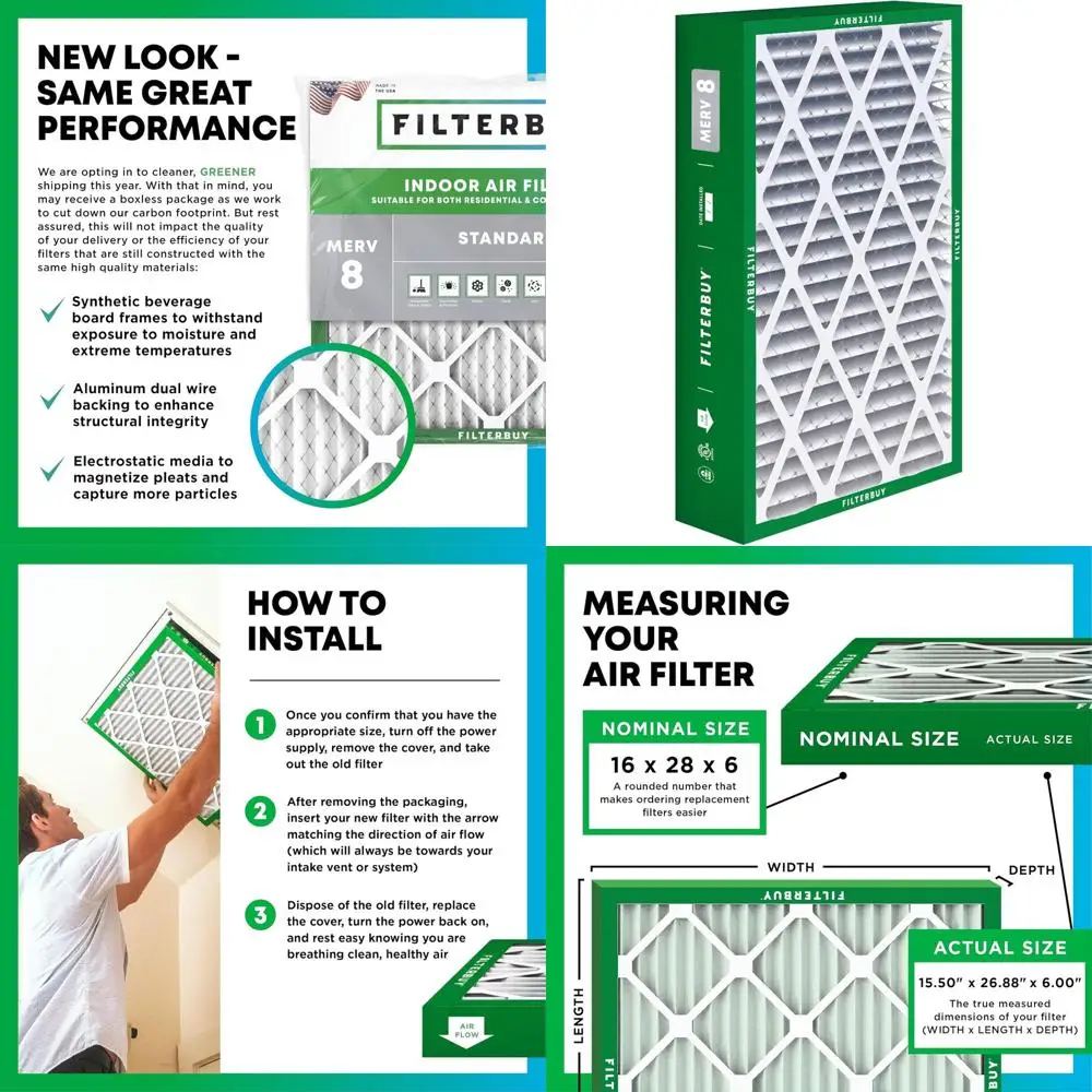 

6-Pack MERV 8 Pleated Air Filters for HVAC Systems - Fits 15.5x26.88x6 Sizes