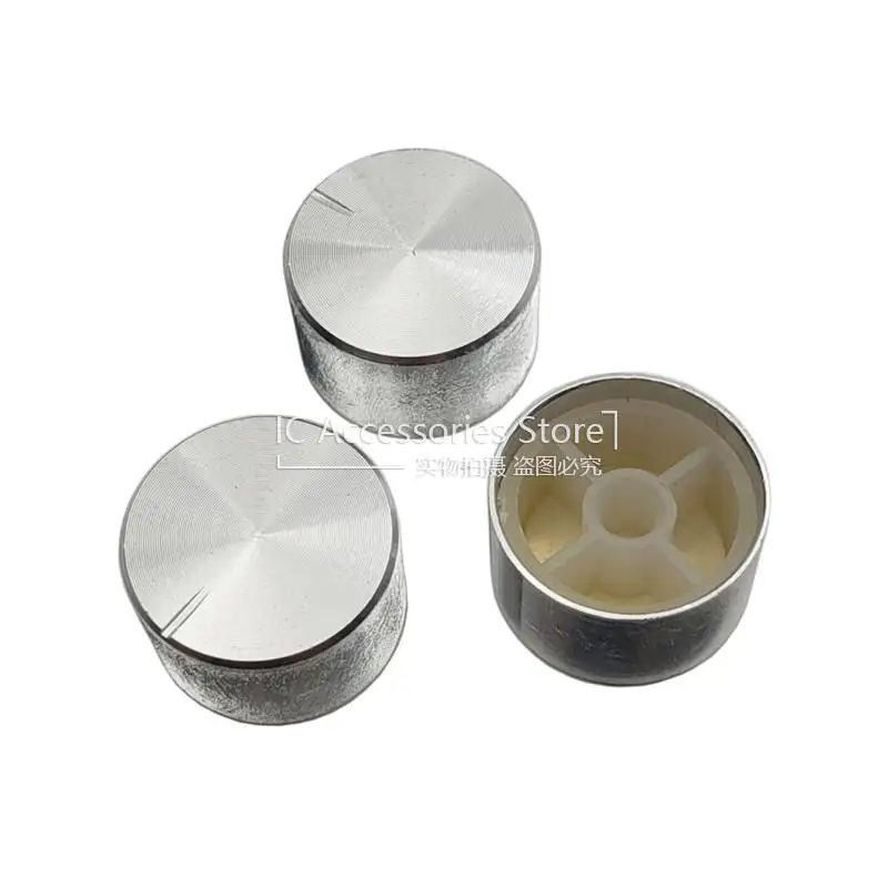 10PCS Potentiometer Knob Aluminum Alloy Cap 25*17 Silver Rotary Knob Cap Flower Shaft Inner Hole 6MM Diameter 25MM Height 17MM