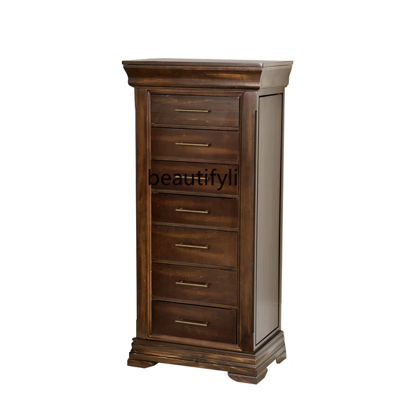 Seven Drawing Cabinet Simple Chest of Drawer Jewelry Cabinet Small Apartment Chest of Drawers Solid Wood Corner Cabinet