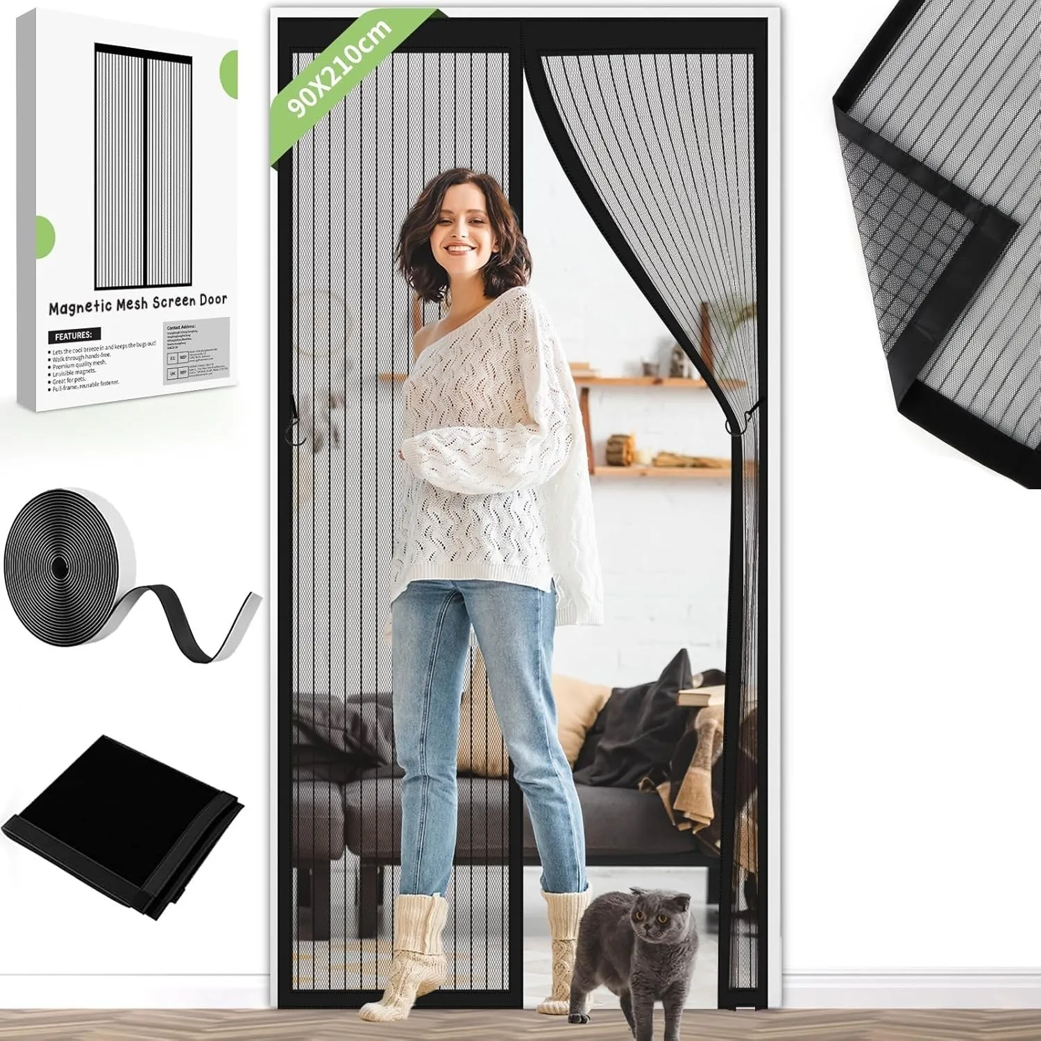 Magnetic Fastening Magic Door Curtain Mesh Screen Auto Close Anti Mosquito Fly Bug Insect Protective Net For Home Doorway