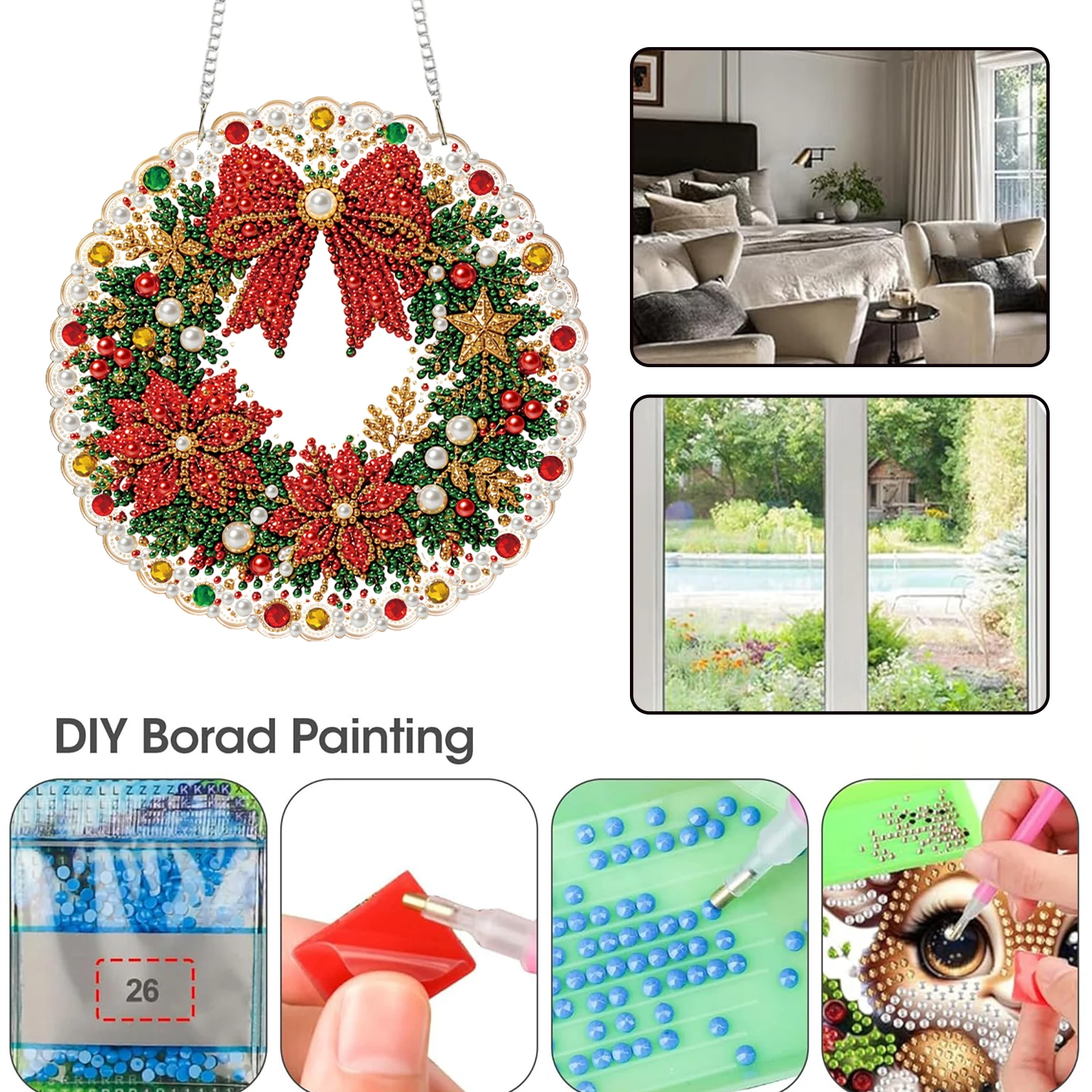 Acrylic Diamond Painting Pendant DIY Craft Kit Double-Sided Print Rhinestone Hanging Charm Home Decor
