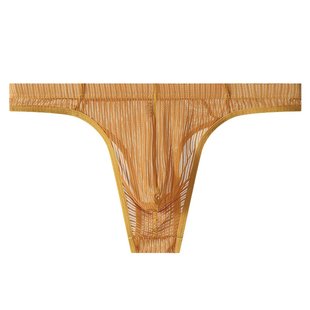 Men Sex Mesh Striped Sheer G-string Underwear Elastic Ultra-Thin Gay Brief Thong Transparent Briefs For Male Intimate Lingerie