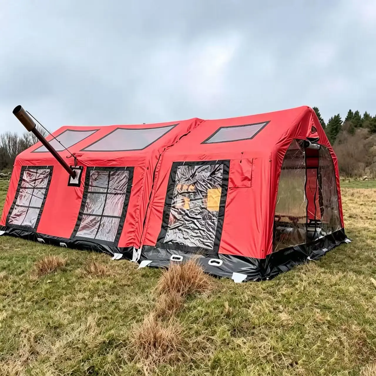 2026 Red Extra Large Extended Luxury Inflatable Glamping Tent Spacious for 8-10 Persons Waterproof Windproof Air Cabin Tentpromo